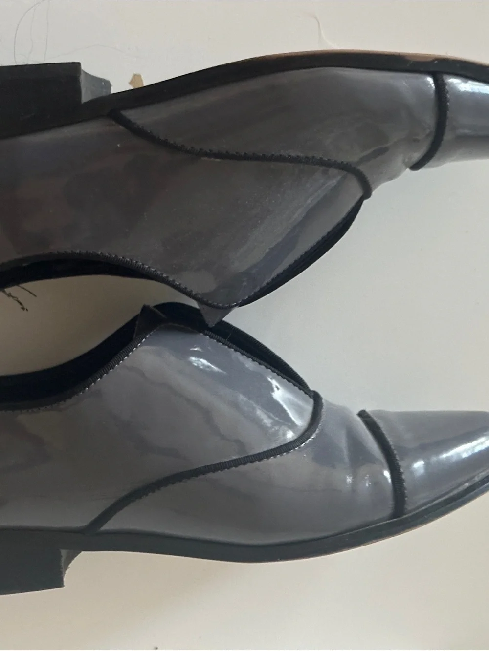 Saks Fifth Avenue Women's Gray Patent Slip-On Loafers with Black Trim